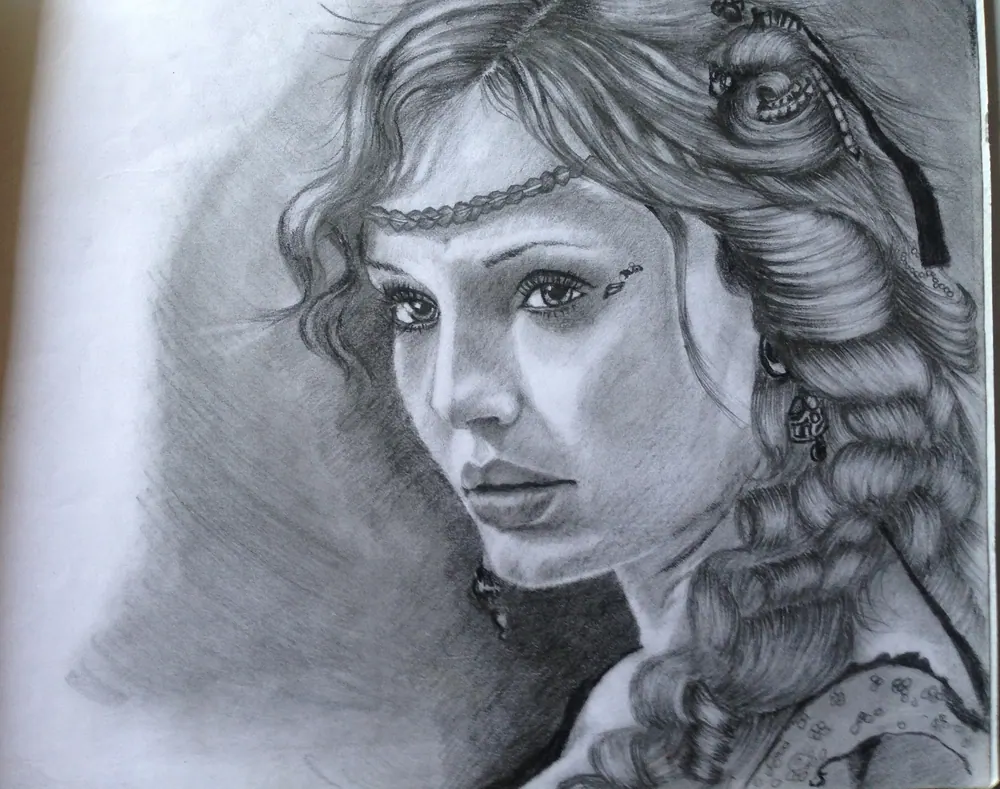 Portrait of a woman with a beaded circlet