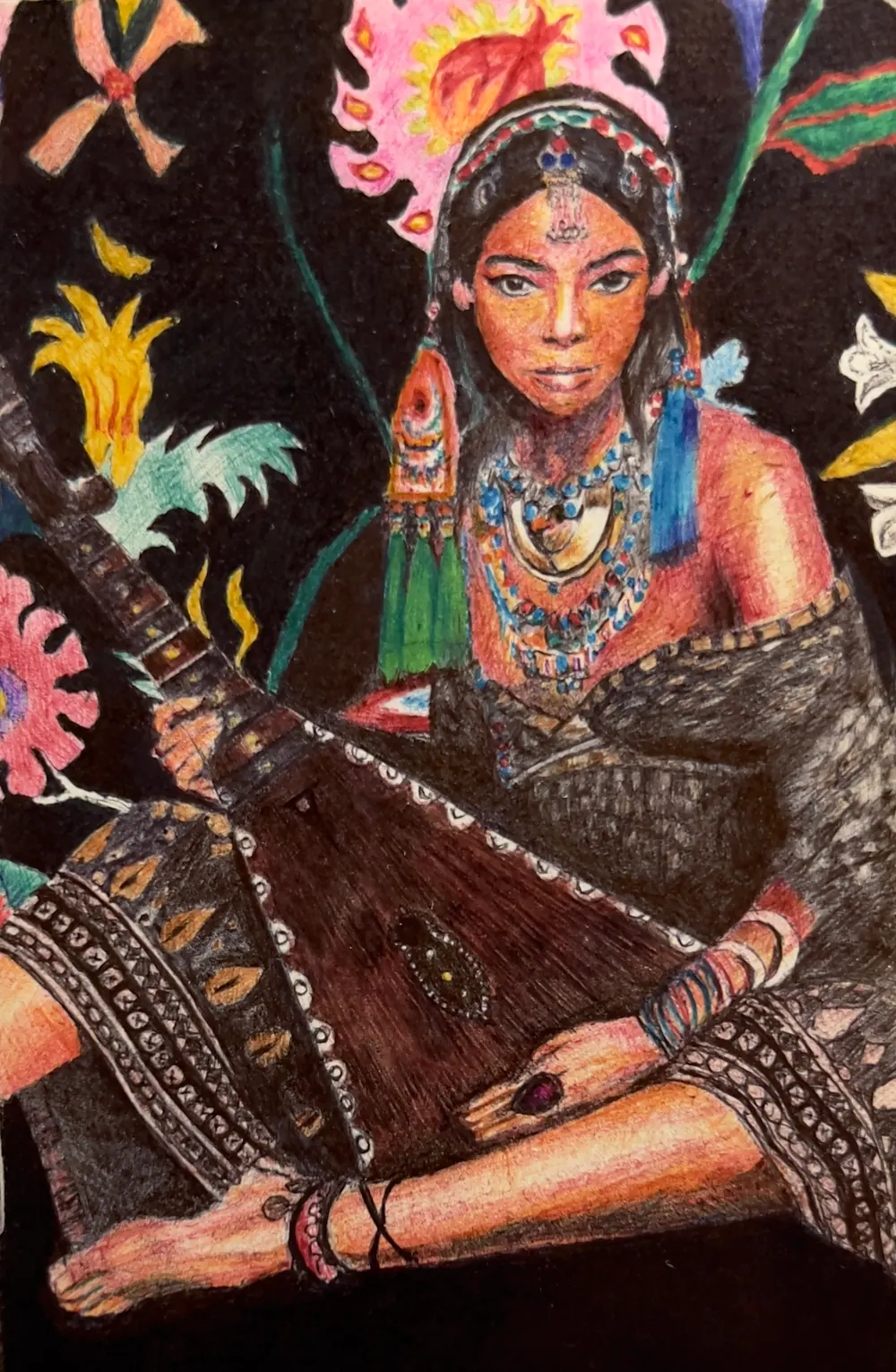 Woman with a stringed instrument
